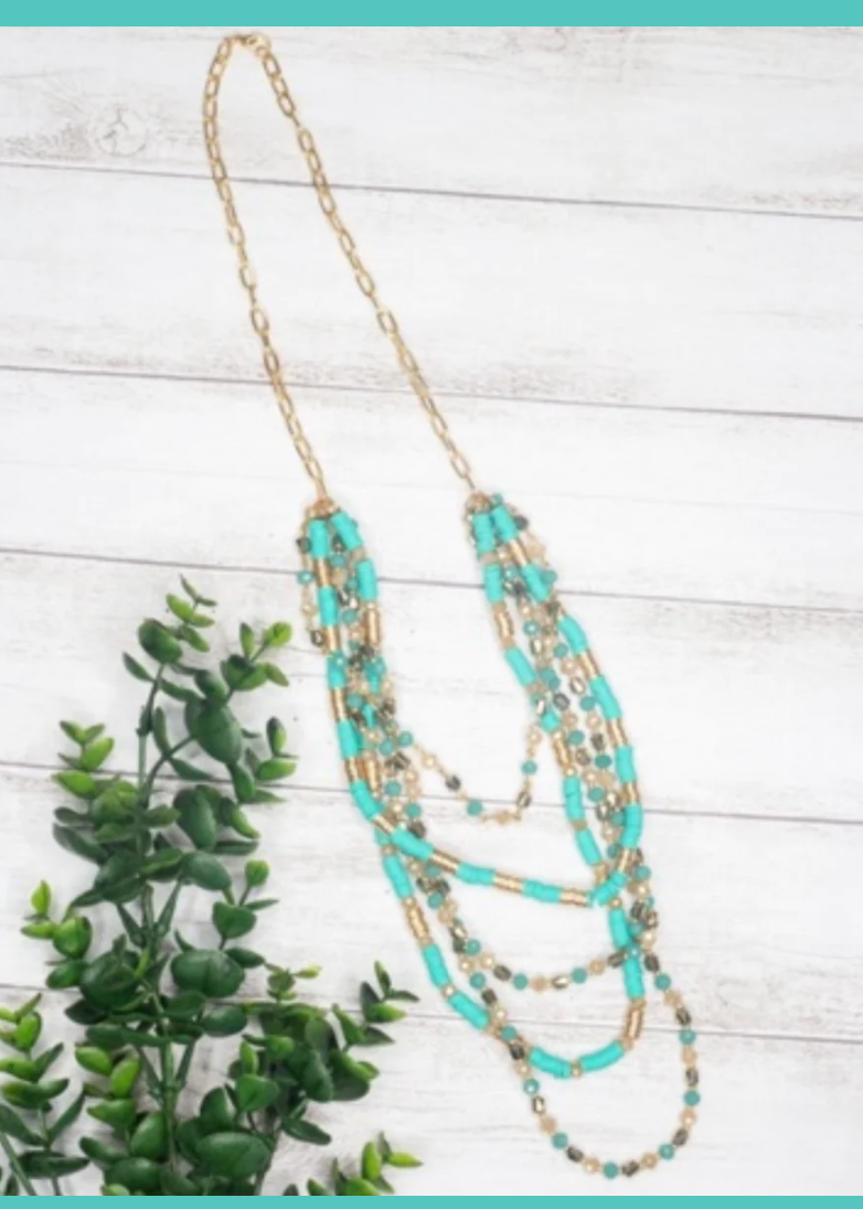 Turquoise Shell Beads with Mixed Crystal Beads gold link chain