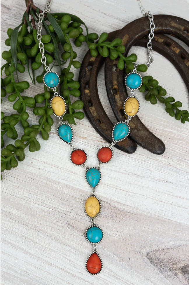 Multi Color Teardrops and Disks Beaded Y necklace