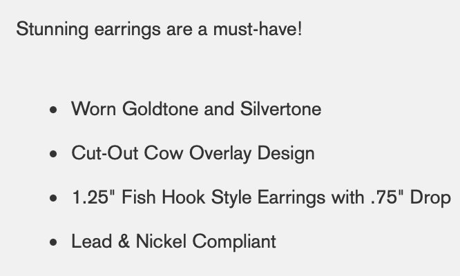 Worn Goldtone Over Worn Silvertone Cow Earrings