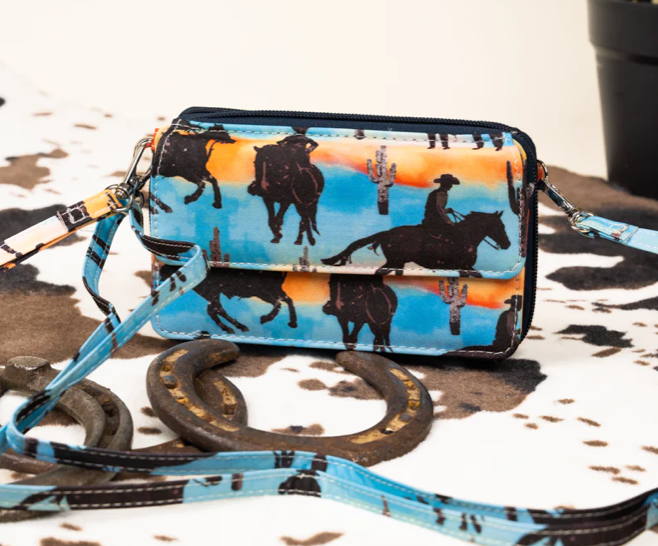 Riding Into the Sunset Crossbody Organizer Clutch