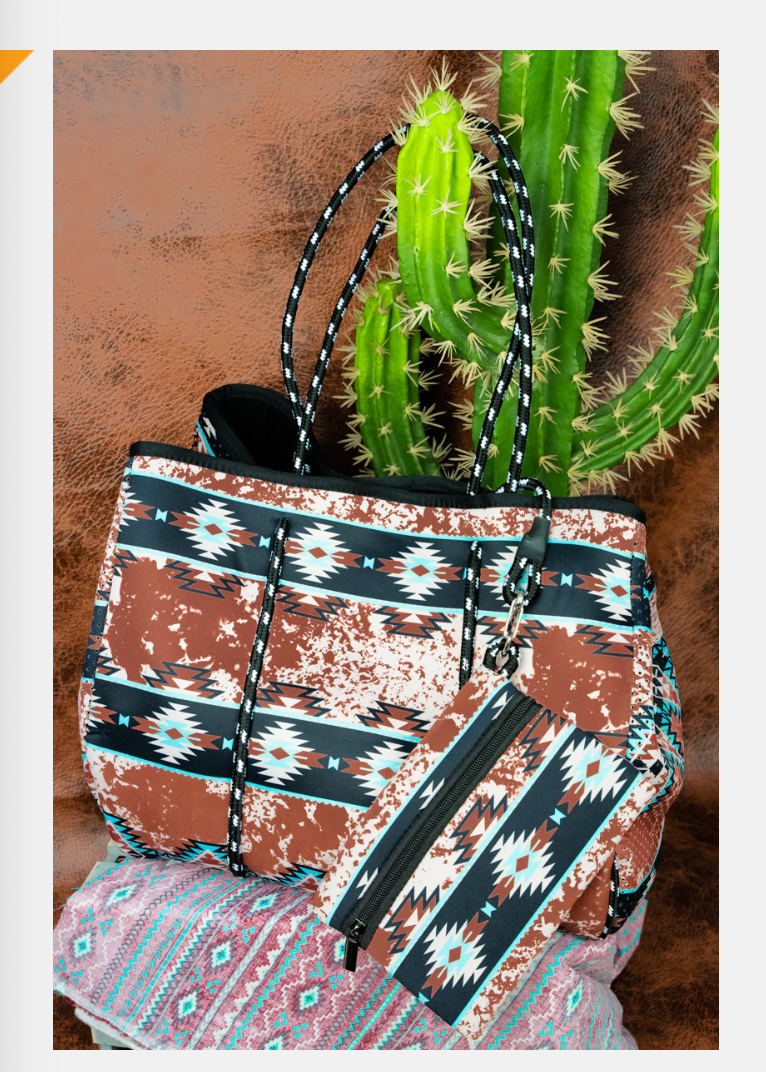 Delaney Brown Aztec Neoprene Tote Bag