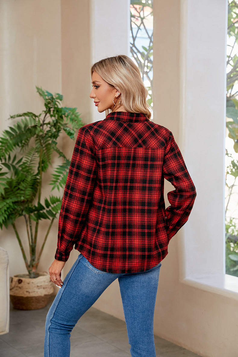 Plaid Curved Hem Long Sleeve Shirt