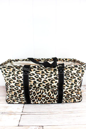 Leopard Collapsible Haul it All Basket with mesh pockets
