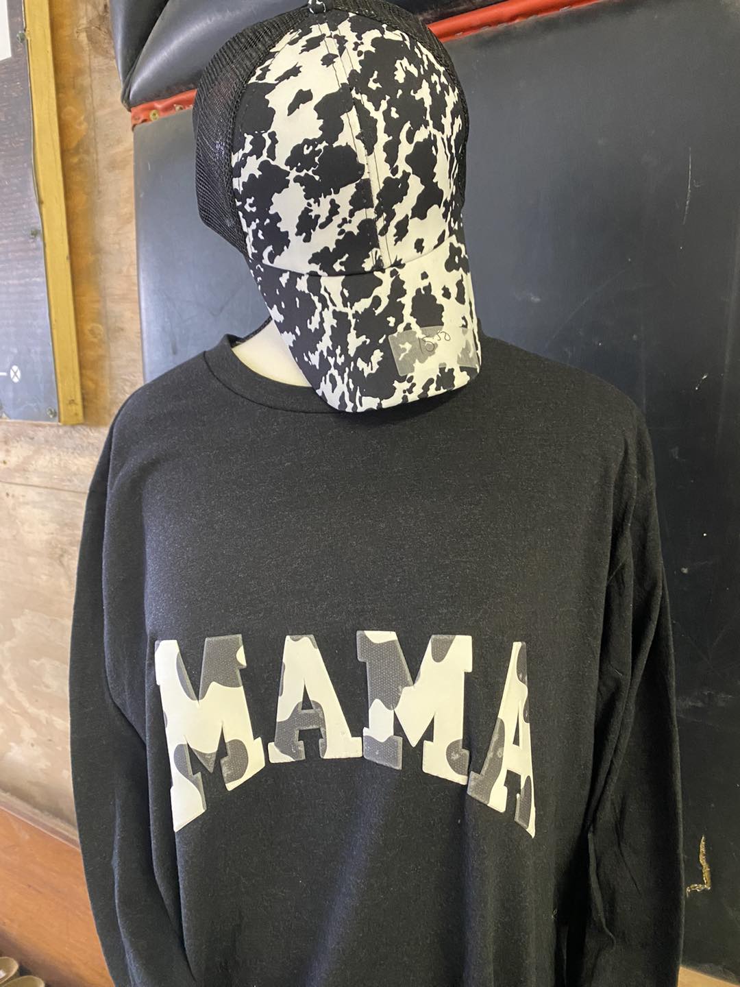 Mama Cow print Puff Vinyl Long Sleeve T-shirt